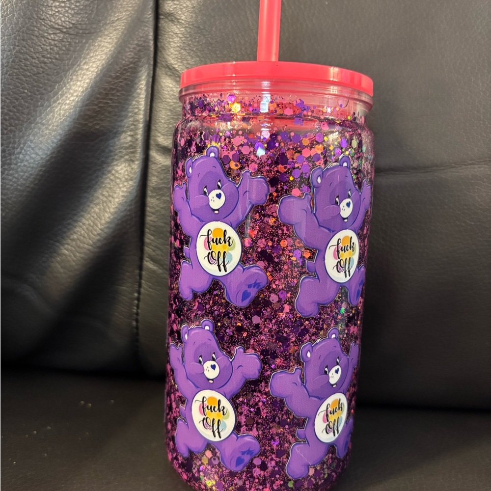 Purple Glitter Swear Bear Party Tumbler